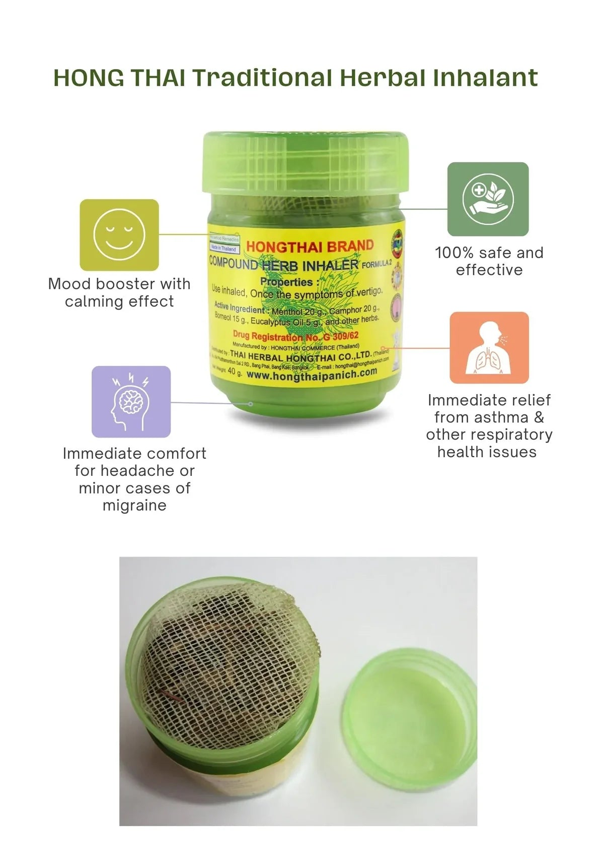 Hong Thai Traditional Thai Herbal Inhalant Pack of 3