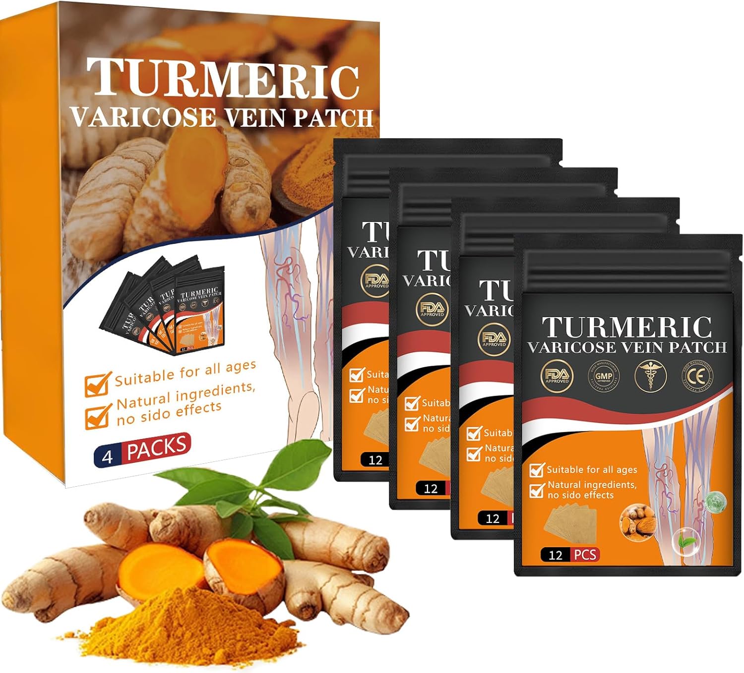 Herbal Turmeric Varicose Vein Patch Man & Woman 12x4=48 PCS BUY 1 GET 1 FREE