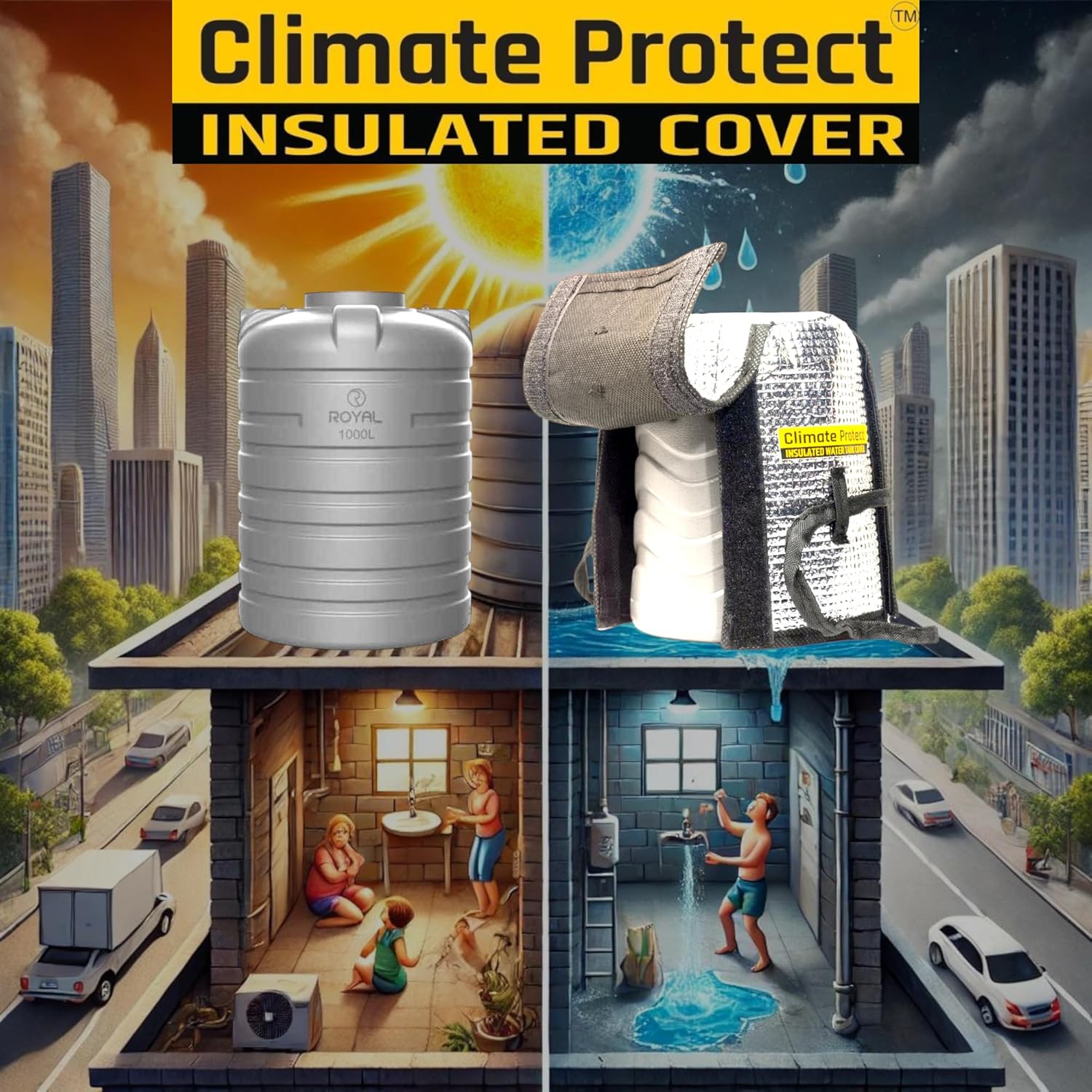 TankCrest™ Water Tank Insulation Cover (FREE SIZE 500 LTR, 1000,LTR,1500LTR)