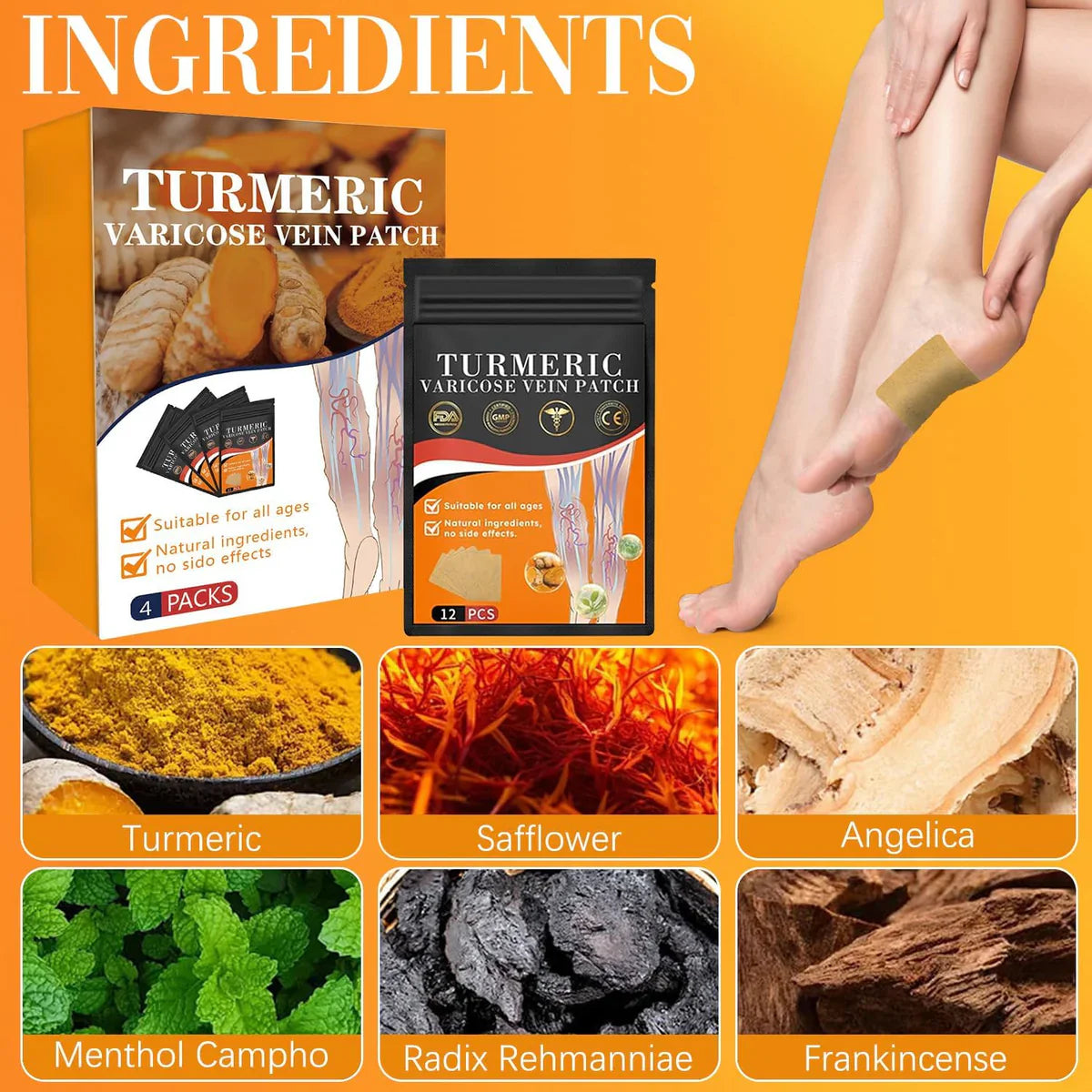 Herbal Turmeric Varicose Vein Patch Man & Woman 12x4=48 PCS BUY 1 GET 1 FREE